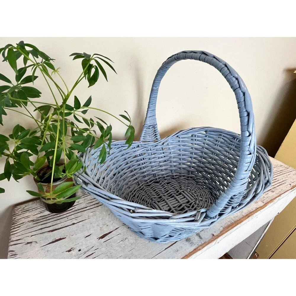 Vintage Primitive Grey Blue Rustic Buttocks Baskets (Set Of 2) Farmhouse Decor
